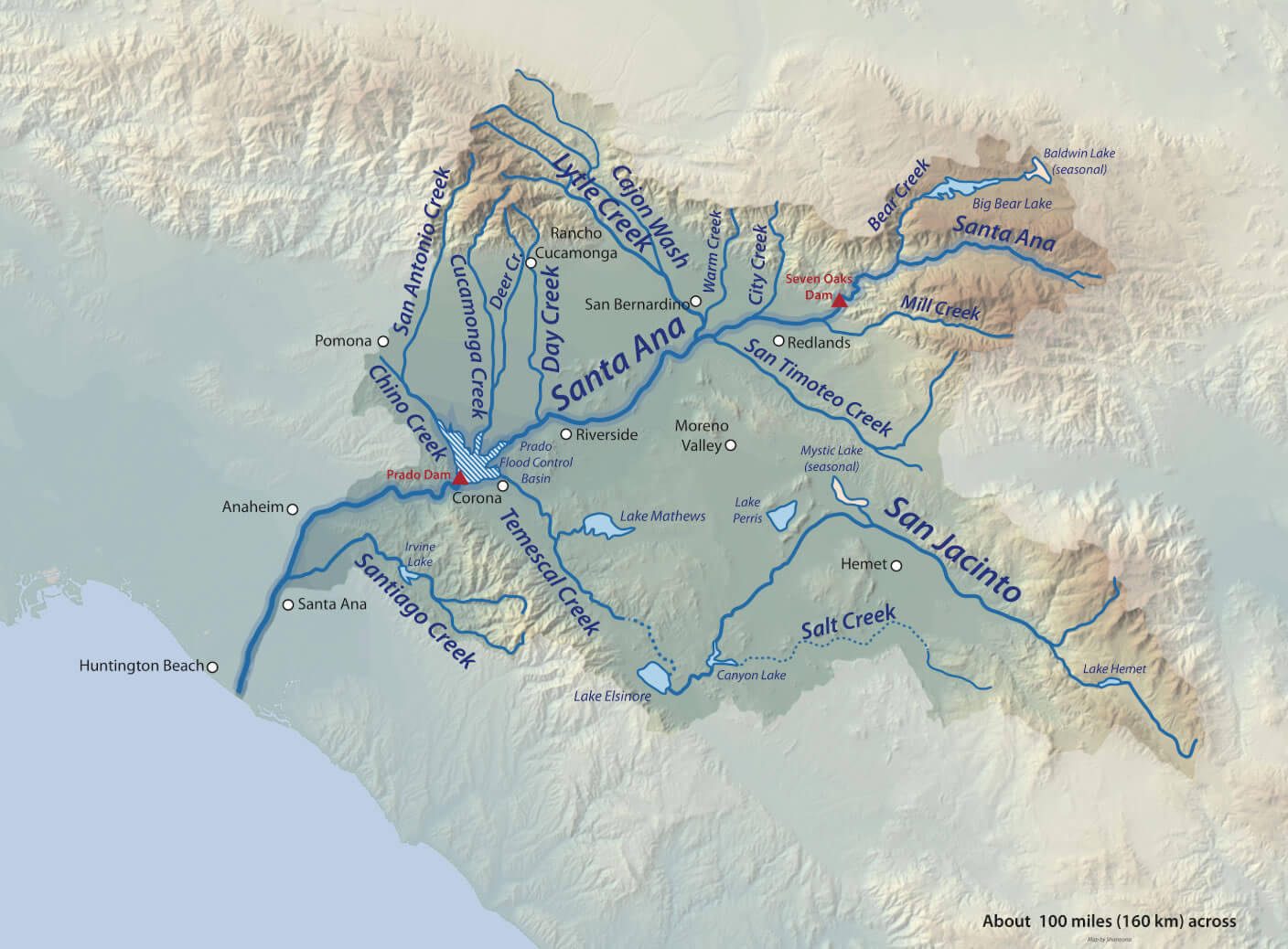 Santa Ana River Map California